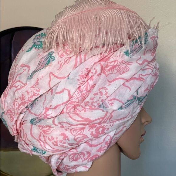 Suzanne Couture Millinery Elegant Pink Feathered Turban